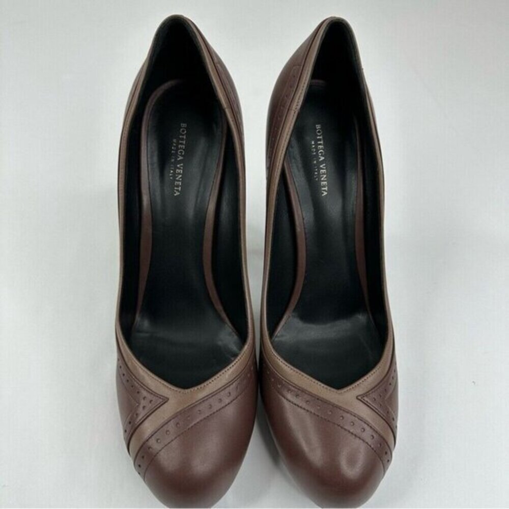 Bottega Veneta Women’s Brown Designer‎ Oxford Leather Platform Heels EU 40